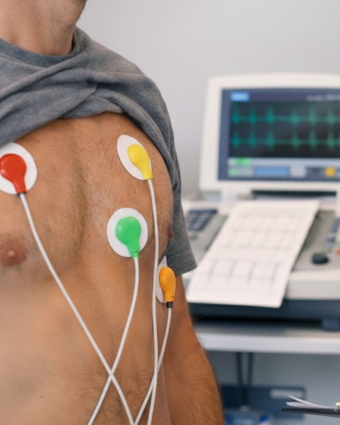 Misurazione della pressione arteriosa durante visita medico sportiva con valori elevati riscontrati dal medico